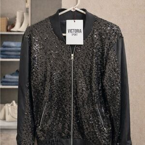 Victoria Sport Glittering Black Bomber Jacket